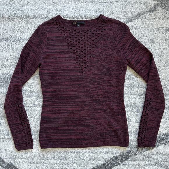 Maje Burgundy Black Cashmere Wool Blend Cut-out Mesh Sweater Size S - Picture 5 of 10
